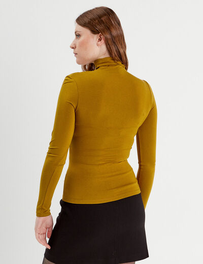 T-shirt drapé col montant jaune foncé femme
