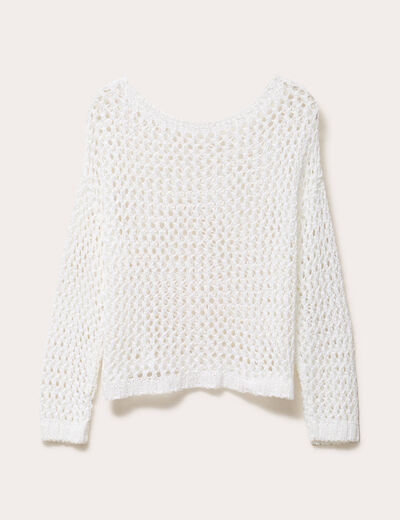 Pull ajouré manches longues dentelle blanc femme