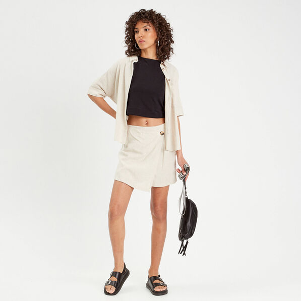 chemise droite contenant du lin beige femme Chemise droite contenant du lin beige femme