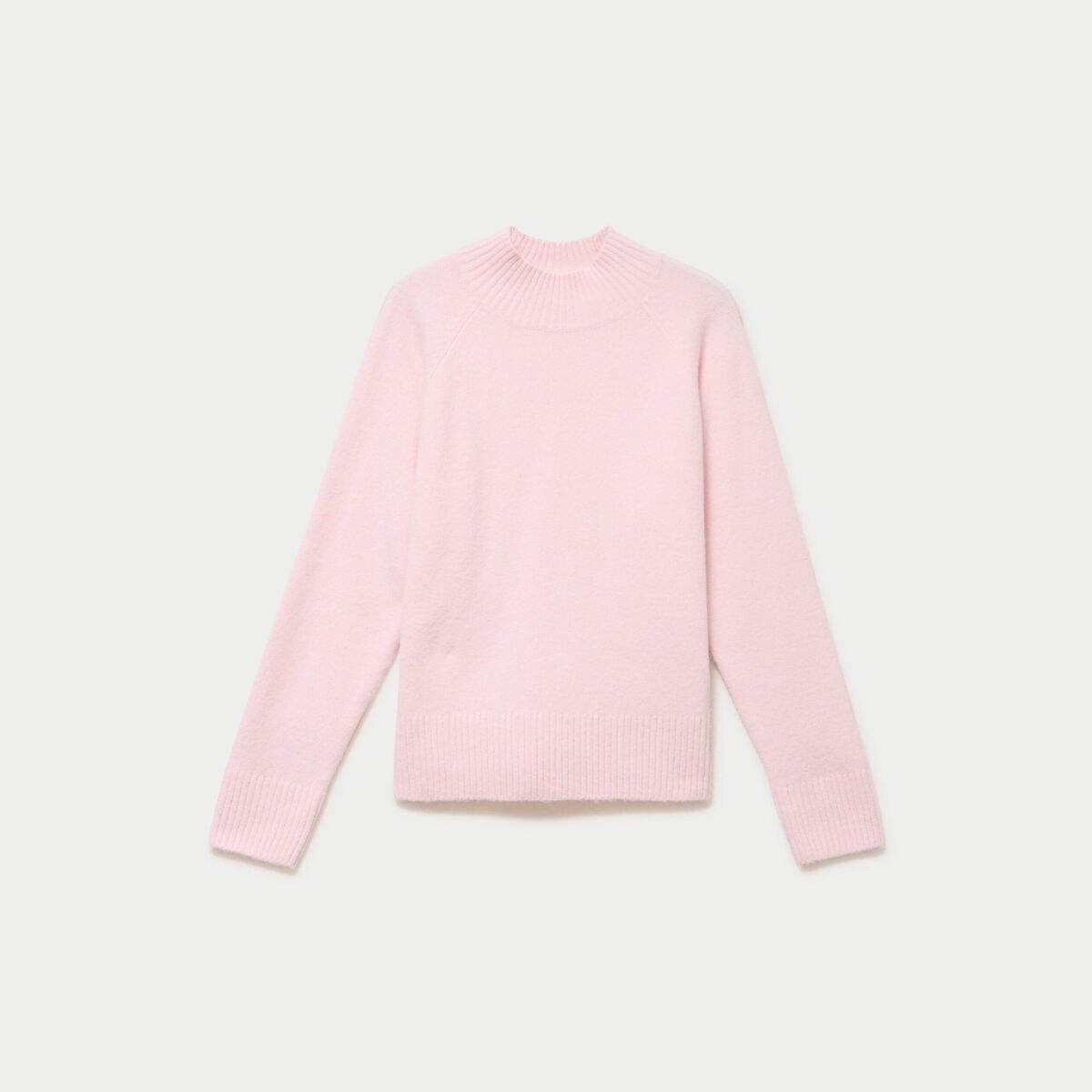 Pull col montant manches longues rose clair femme