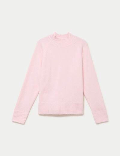 Pull col montant manches longues rose clair femme