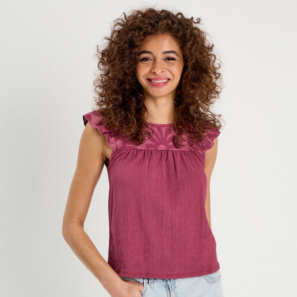 Blouse sans manches prune femme