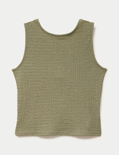 Top pliss&eacute; col rond manches courtes vert kaki femme