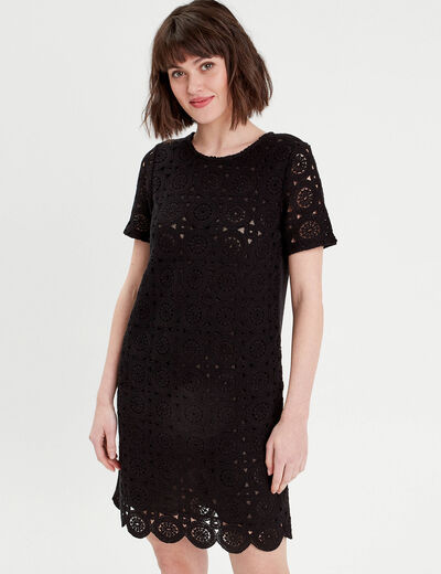 Robe droite crochet noir femme