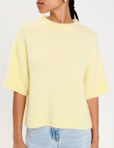 Pull manches courtes jaune clair femme