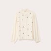Blouse droite courte col v broderie ivoire femme