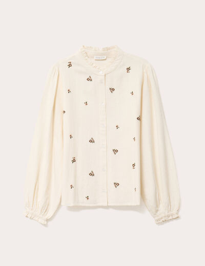 Blouse droite courte col v broderie ivoire femme