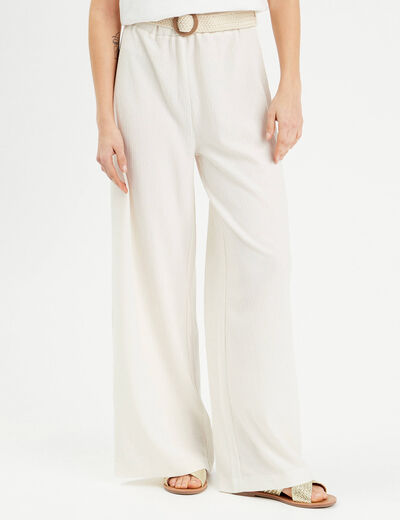 Pantalon large fluide ceinturé sable femme