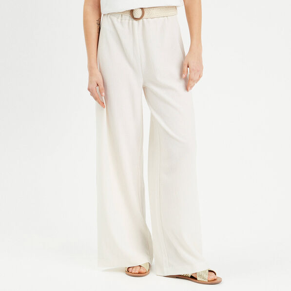 pantalon large fluide ceinture sable femme Pantalon large fluide ceinturé sable femme