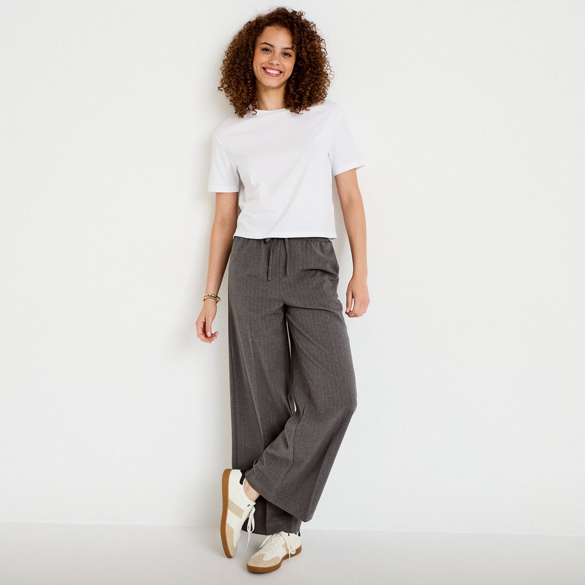 Pantalon large taille standard gris femme