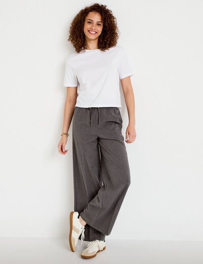 Pantalon large taille standard gris femme