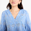 Blouse broderie anglaise bleu gris femme