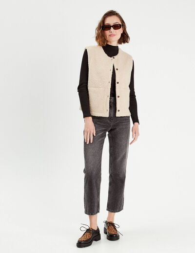 Gilet sans manches effet polaire ecru femme