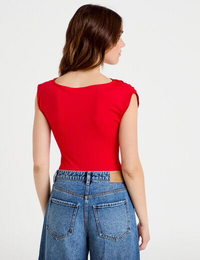 Body ajust&eacute; d&eacute;collet&eacute; sans manches rouge femme
