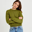 Pull col rond manches longues vert fonc&eacute; femme
