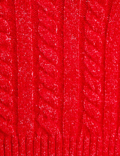 Pull ajusté col rond manches longues rouge femme