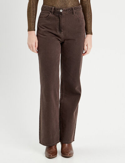 Jeans wide leg taille haute marron foncé femme