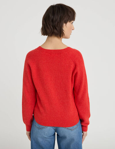 Pull fin col v rouge femme