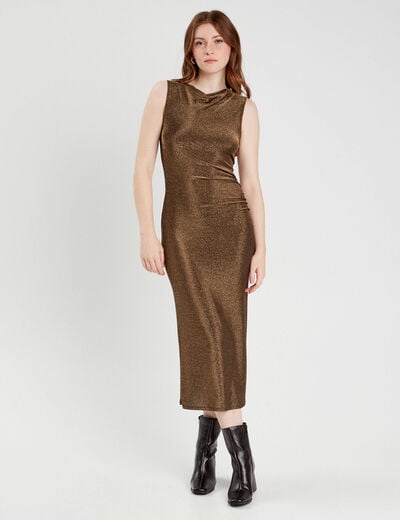Robe longue ajustée couleur or femme
