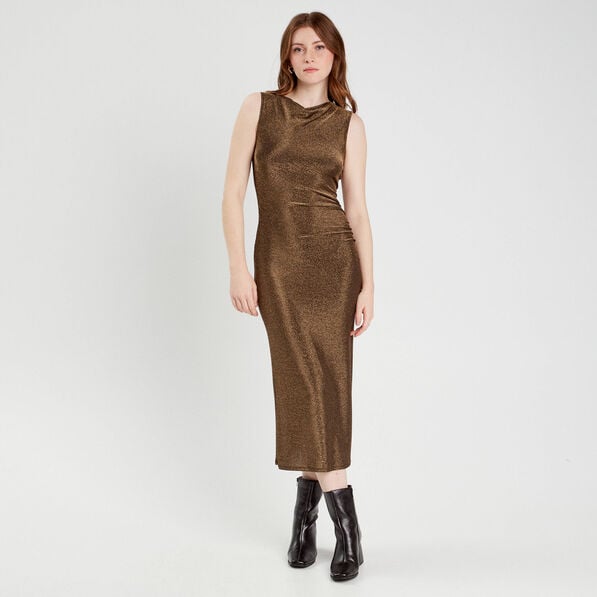 robe longue ajustee couleur or femme Robe longue ajustée couleur or femme