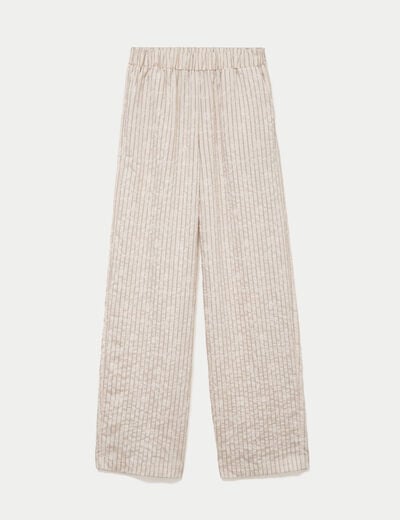 Pantalon large taille haute creme femme