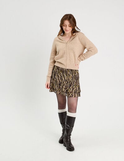 Gilet manches longues capuche beige femme