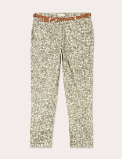 Pantalon chino slim 7/8ème vert olive femme