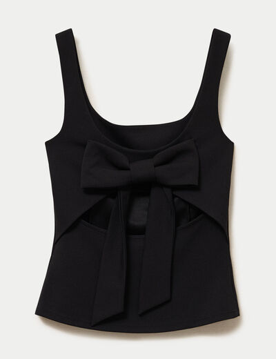 Top cintr&eacute; sans manches col carr&eacute; noir femme