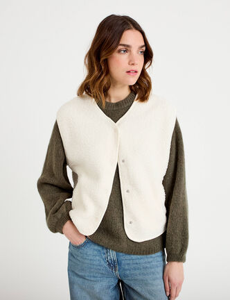 Gilet sans manches effet polaire ecru femme