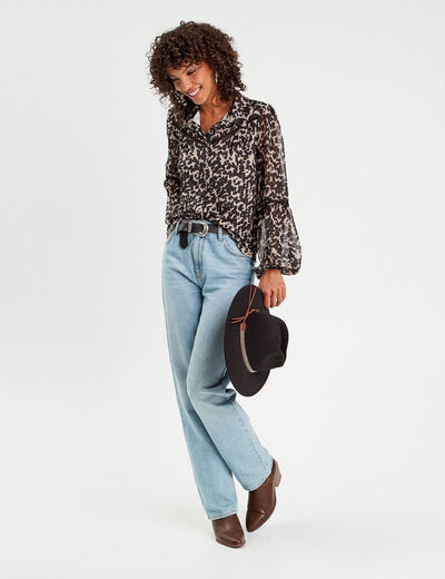 Blouse manches longues beige femme