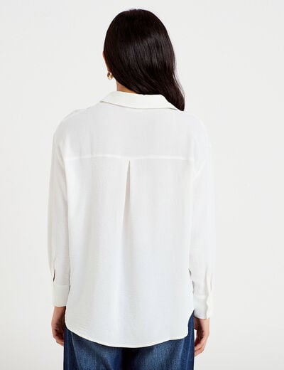 Chemise ample pliss&eacute;e manches longues ecru femme