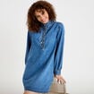 Robe &eacute;vas&eacute;e jean col montant denim double stone femme