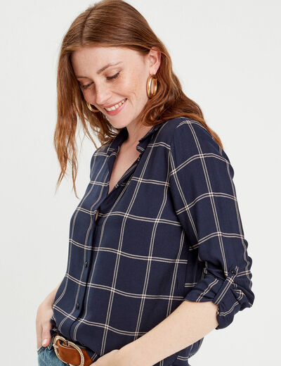 Chemise manches longues bleu foncé femme