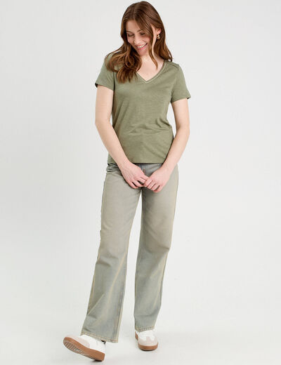 T-shirt manches courtes vert kaki femme