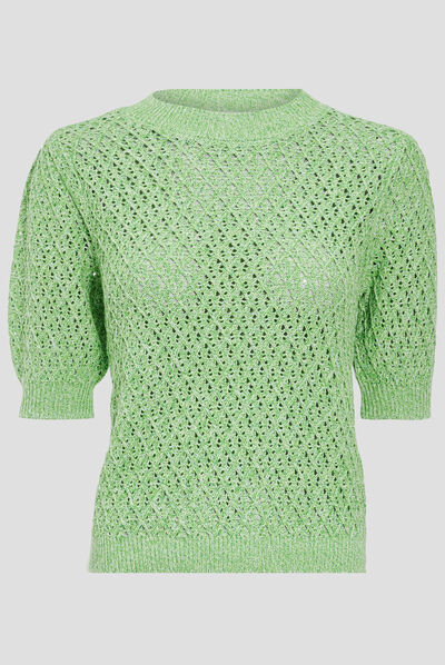 Pull manches courtes ajouré vert clair femme