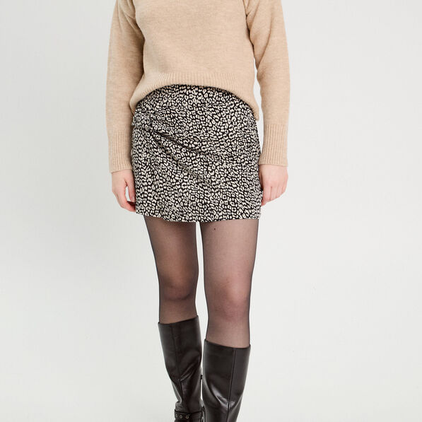 Jupe-short droite effet noué noir femme