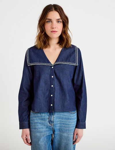 Chemise col marin denim double stone femme