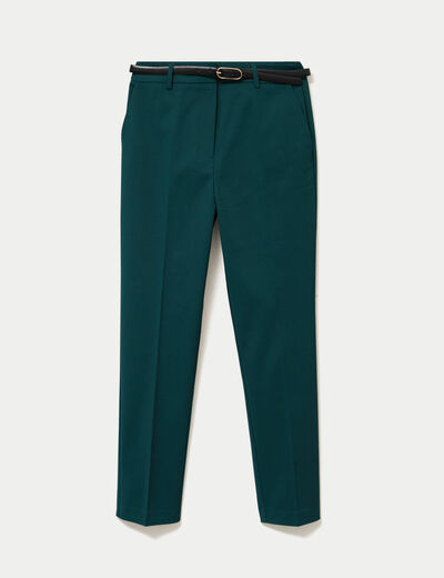 Pantalon cigarette ceintur&eacute; vert fonc&eacute; femme