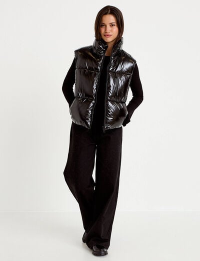 Doudoune col montant manches longues noir femme