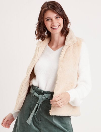 Veste sans manches fermeture zipp&eacute;e ivoire femme