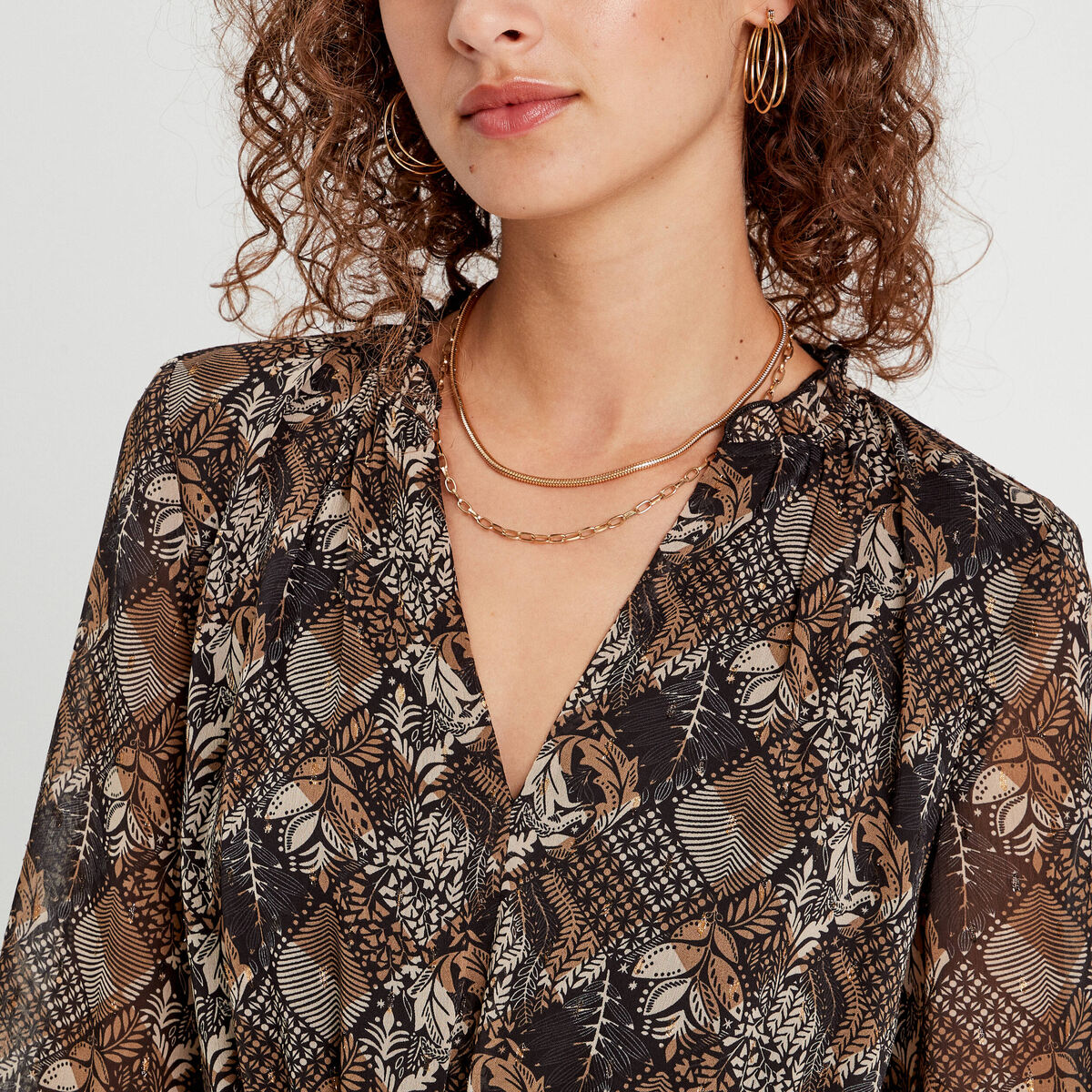 Robe évasée volantée noir femme