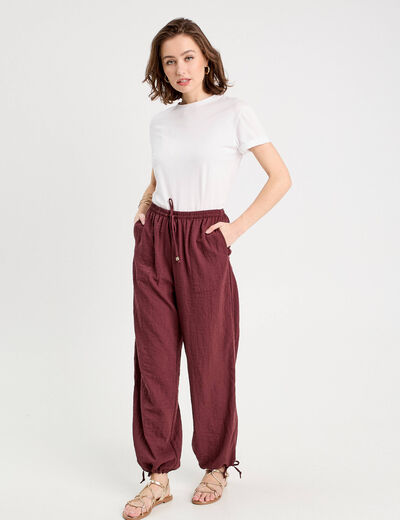 Pantalon large fluide prune femme