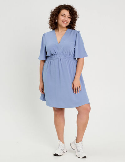 Robe évasée taille élastiquée bleu gris femme