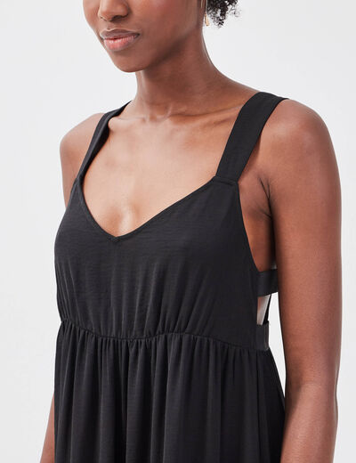 Robe longue évasée bretelles noir femme