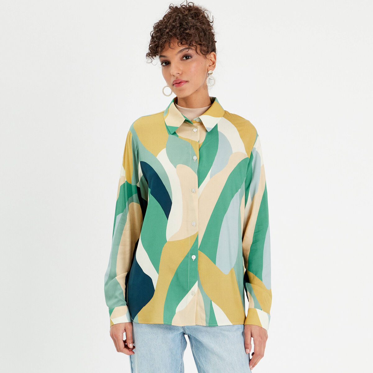 Chemise manches longues vert femme