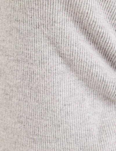 Top ajust&eacute; col v manches longues gris clair femme