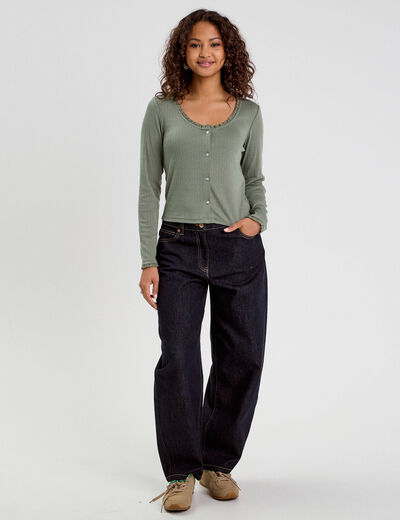 T-shirt manches longues vert kaki femme