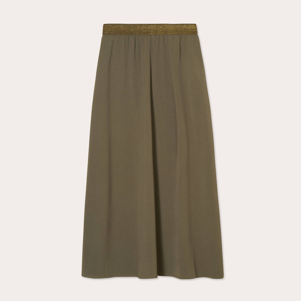 Jupe longue &eacute;vas&eacute;e fluide vert kaki femme
