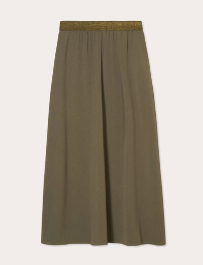 Jupe longue évasée fluide vert kaki femme