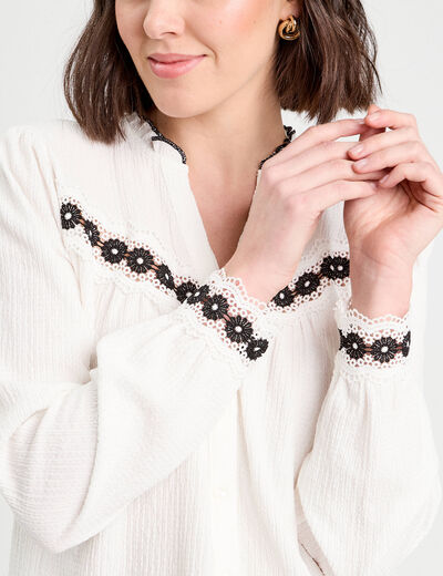 Blouse manches longues ecru femme